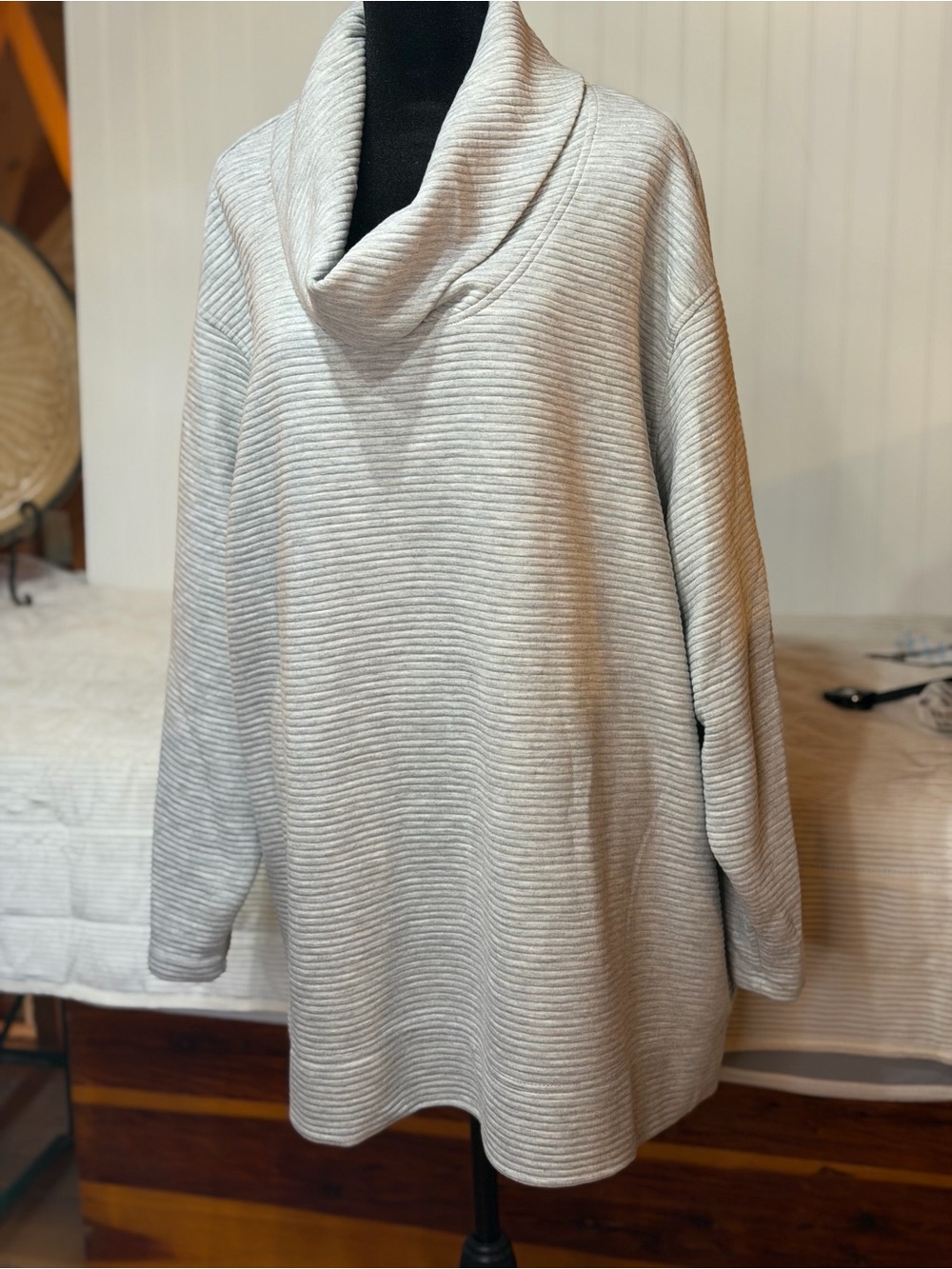 Jane and Delancey Light Gray Ribbed Cowl Neck Tunic